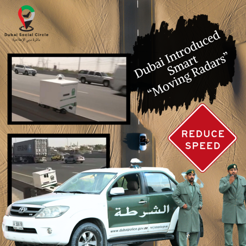 Image showcasing Dubai's innovative smart radars, a technological advancement enhancing safety on the roads, with the caption 'Revolutionizing Safety: Dubai's Smart Radars Changing the Game.