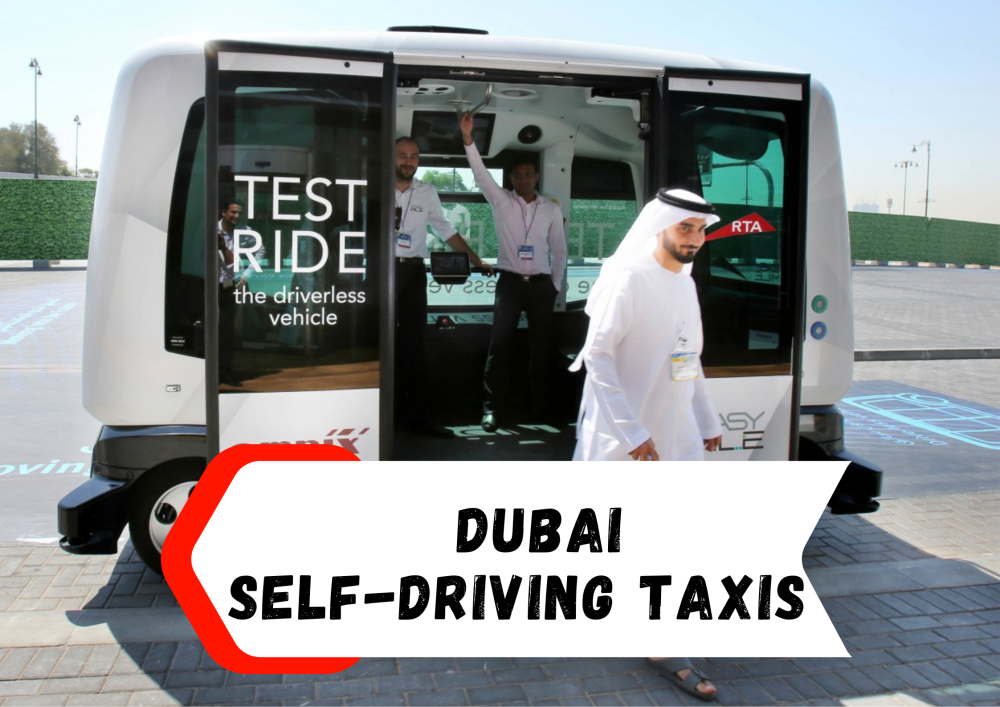 Image showcasing a self-driving taxi on the streets of Dubai, symbolizing the city's forward-thinking approach to transportation with the caption 'Navigating Tomorrow: An Overview of Self-Driving Taxis in Dubai.