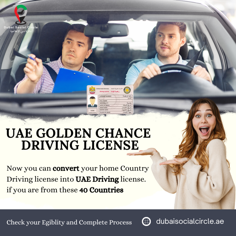 An image depicting a golden opportunity to acquire a Golden Chance Driving License in Dubai Abu Dhabi, UAE, showcasing the potential for new drivers to navigate the roads of these vibrant cities.