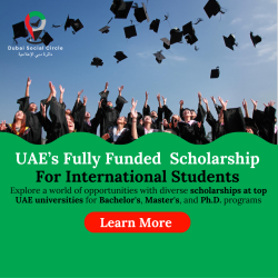 A graphic featuring the text 'Scholarships in UAE for International Students-2024,' highlighting the UAE's commitment to supporting global education with attractive scholarship programs.